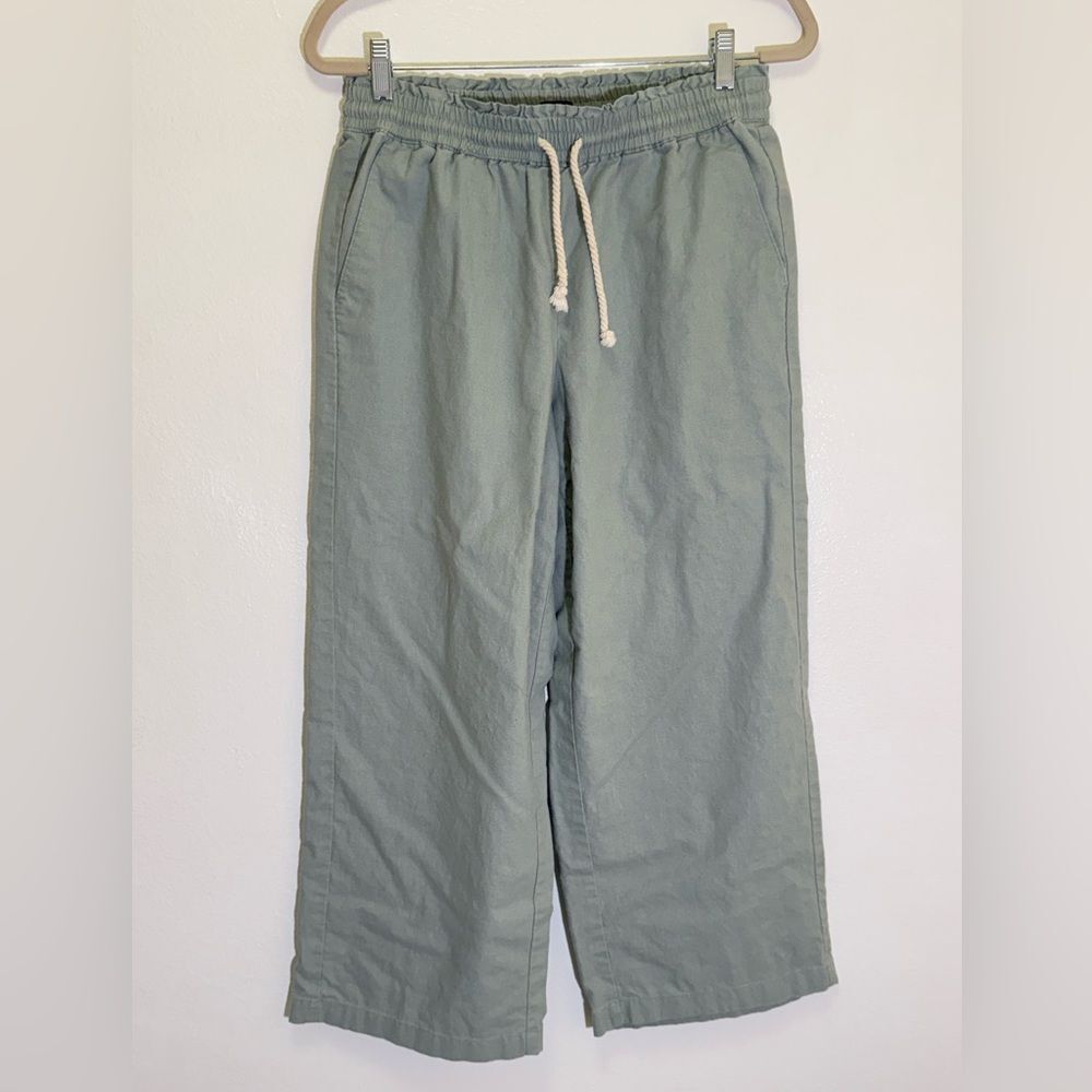 J. Crew - Olive Green Linen Blend Wide Leg Cropped Pull-on Pants - size 8